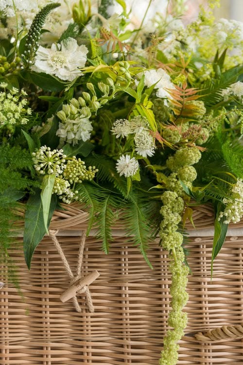 Memorial flowers creating a calm remembrance setting.